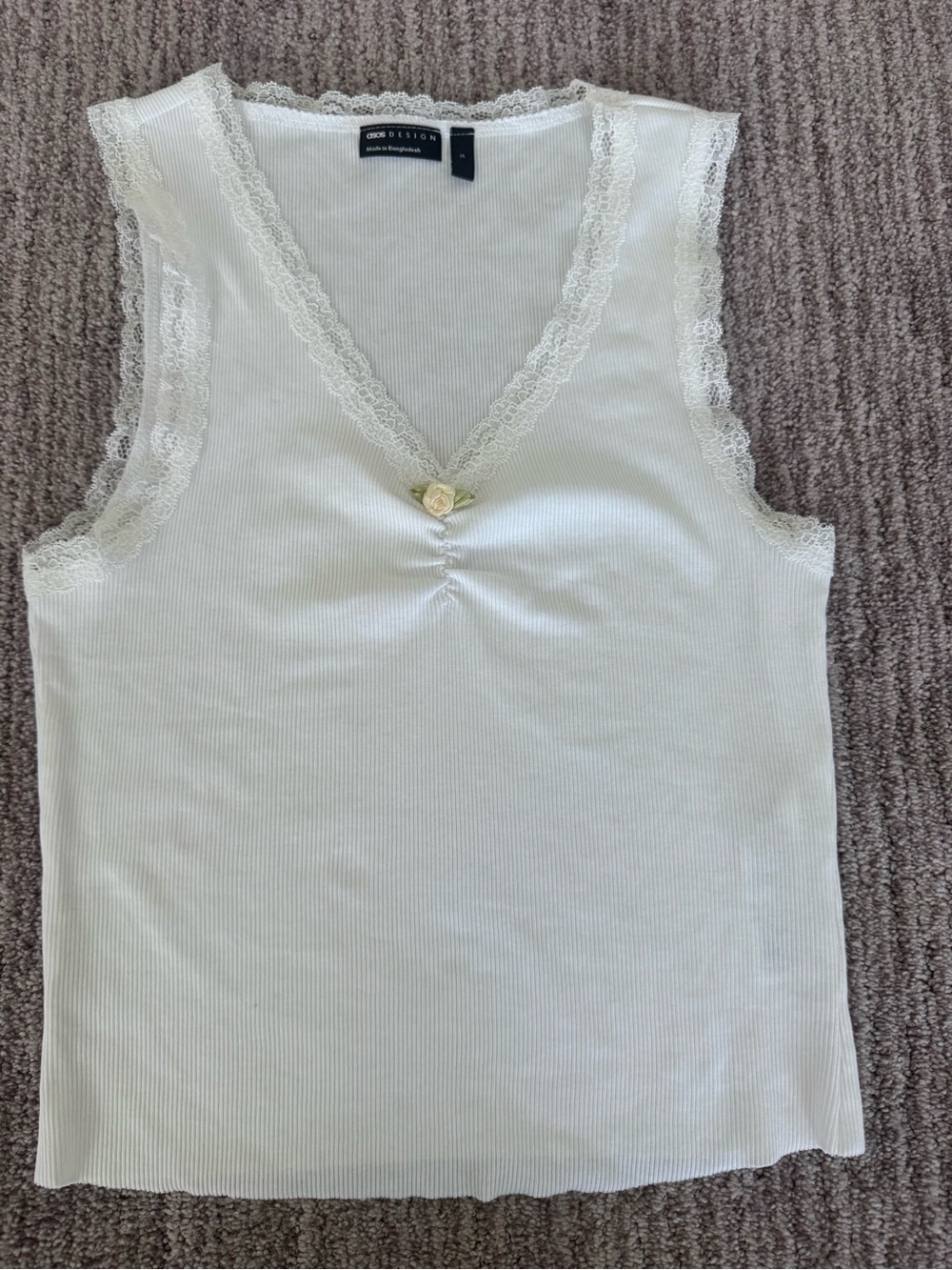 ASOS White Ribbed Lace-Trim Tank